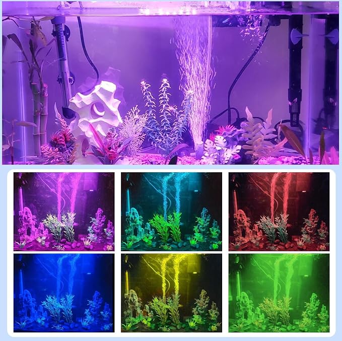 7 inch RGB Aquarium Lights, Underwater Fish Tank Lights IP68 Waterproof Color Changing Adjustable Memory Submersible Remote Control Aquarium Tank Sucker Hood Strip Lamp Waterfall Lights