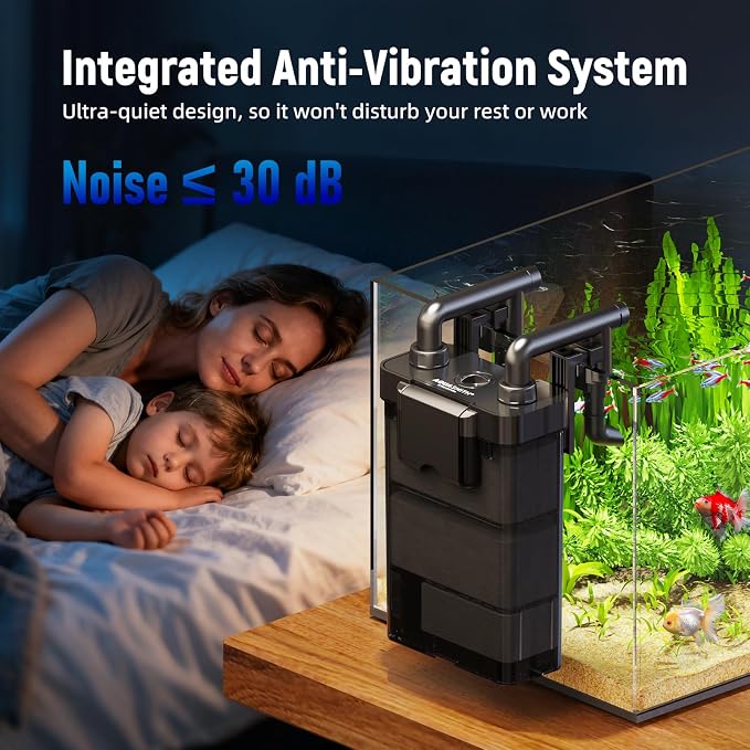 AQUASMITH Hang on Back Aquarium Filter,No-Hum Whisper-Quiet for 3-10 Gal | 92GPH Small Canister Filter,Multi-Layered Filtration,Bottom Anti-Dry Burn Motor,DIY Extra-Large Filter,Adjustable Flow Rate