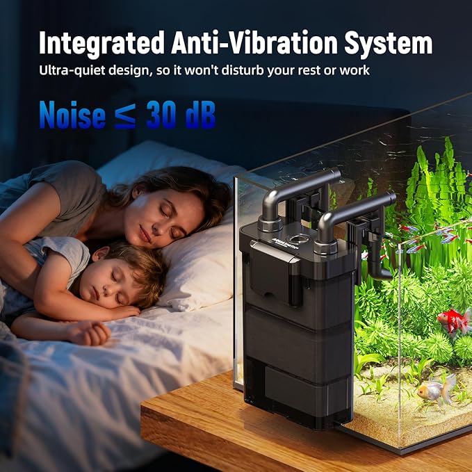 AQUASMITH Hang on Back Aquarium Filter,No-Hum Whisper-Quiet for 25-35 Gal | 172GPH Small Canister Filter,Multi-Layered Filtration,Bottom Anti-Dry Burn Motor,DIY Extra-Large Filter,Adjustable Flow Rate