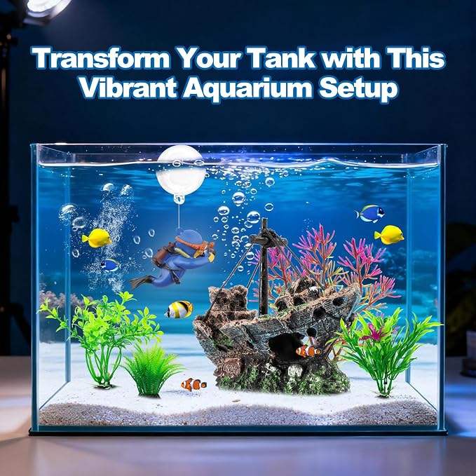 6 Pcs Aquarium Decor Set Shipwreck Decoration Little Diver Floating Fish Tank Decoration Fish Tank Plants