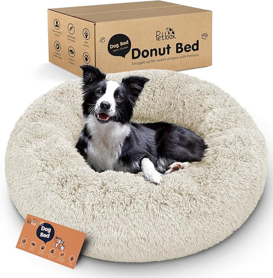 Donut Dog Bed - Premium Comfort for Anxiety Relief - Fluffy & Calming Design with Ultra-Plush Support | Cozy Round Dog Bed with Super Soft Circle Style (Cream, Large)