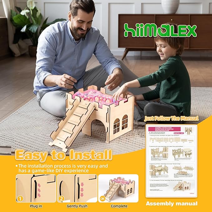 HIIMALEX Sturdy Guinea Pig Hideout Wooden Castle for Guinea Pig Chinchilla Hedgehog Gerbil Hamster Rat House Habitat for Playing and Hiding (GPG-MT)