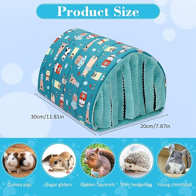 UPINS Guinea Pig Tunnel with Curtains, Small Animal Hideout Guinea Pig Bed Washable Small Animal House Cage Accessories for Mouse Chinchillas Hamsters Hedgehogs Ferrets Bearded Dragons and Rats