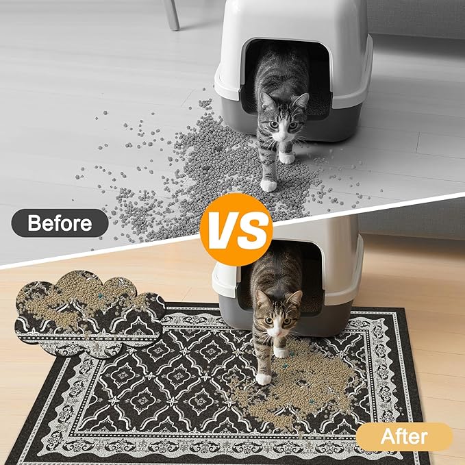 Glittme Premium Cat Litter Mat 24"x15" - Non-Slip & Waterproof Litter Trapping Mat for Litter Boxes - Soft Mesh Kitty Sand Catcher Pad Easy to Clean & Washable Floor Protector