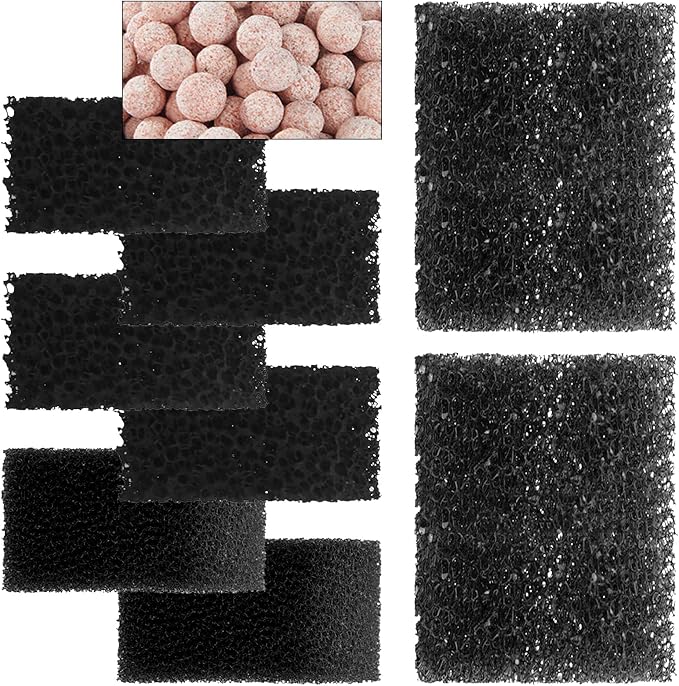 AquaMiracle Aquarium Filter Replacement Filter Media, Including 2 x Coarse Sponge, 2 x Fine Sponge, 4 x Carbonized Sponge & 1 x Bio-Balls(for QR-188)
