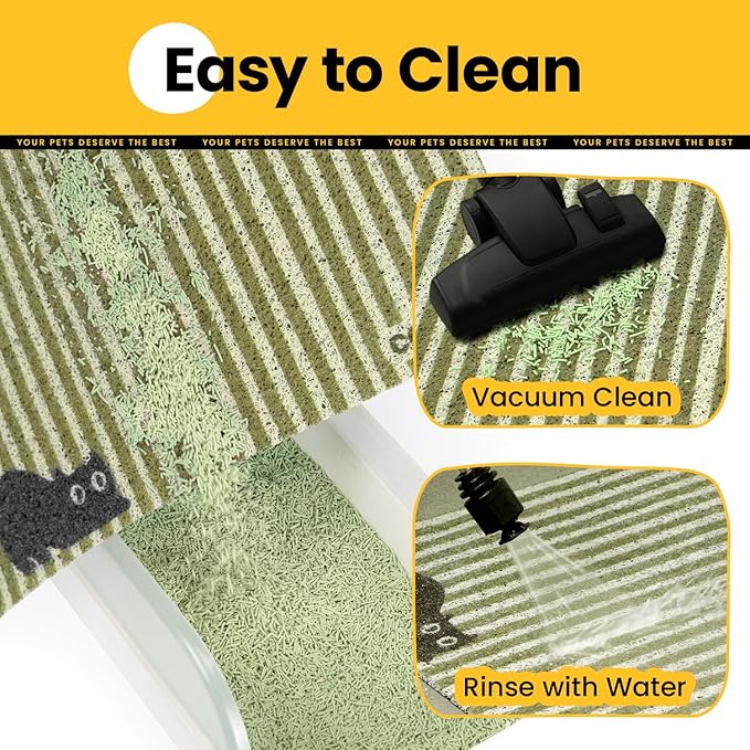 Conlun Cat Litter Mat Litter Trapping Mat, Premium Durable PVC Cute Cat Litter Box Mat, Non-Slip, Less Waste Kitty Litter Mat, Soft on Kitty’s Paws, 24”x 17” cat matts for litter, Green Stripe
