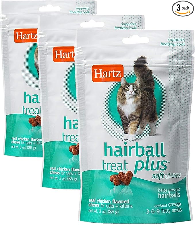 Hartz Hairball Remedy Plus Chicken Flavored Soft Chews for Cats and Kittens (Pack of 3)