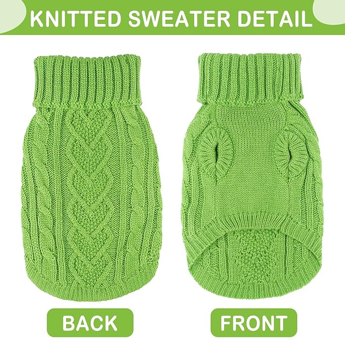 Dog Sweaters Warm Small Dog Sweater Winter Dog Clothes Chihuahua Sweaters Cute Puppy Sweater Cable Knit Pet Clothes Christmas Dog Outfit Cat Sweater (Green, Small)