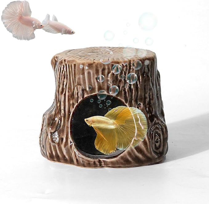 Ceramic Aquarium Decor Natural Tree Brown Betta Fish Tank Cave | Smooth-Surface Safe for Fish Hiding & Breeding, Easy-Clean, No Assembly, for Play & Rest,Fits 2.5-5 Gallon Fish Tanks