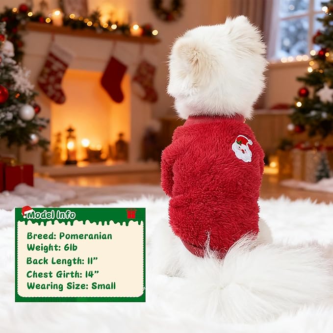 2 Pieces Dog Sweater for Small Dogs Winter Warm Puppy Sweater Fleece Cute Dog Clothes for Dogs Like Chihuahua Yorkie Thick Pet Clothing (Xmas Red, Green, X-Small)