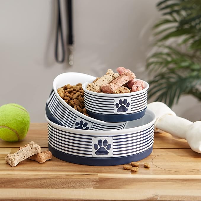 Bone Dry Paw & Patch Ceramic Pet Collection, Large Bowl, 7.5x2.4", Nautical Blue