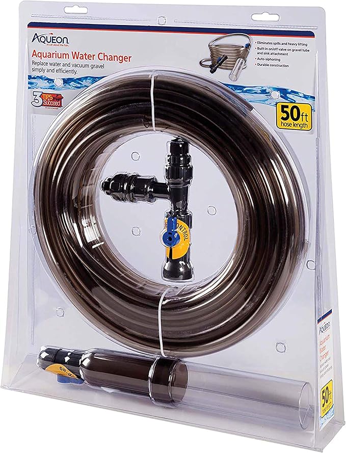 Aqueon Aquarium Fish Tank Water Changer with 50 Foot Hose | Fish tank siphon and gravel cleaner, attaches to faucet to drain dirty water, refill clean water, and vacuum debris