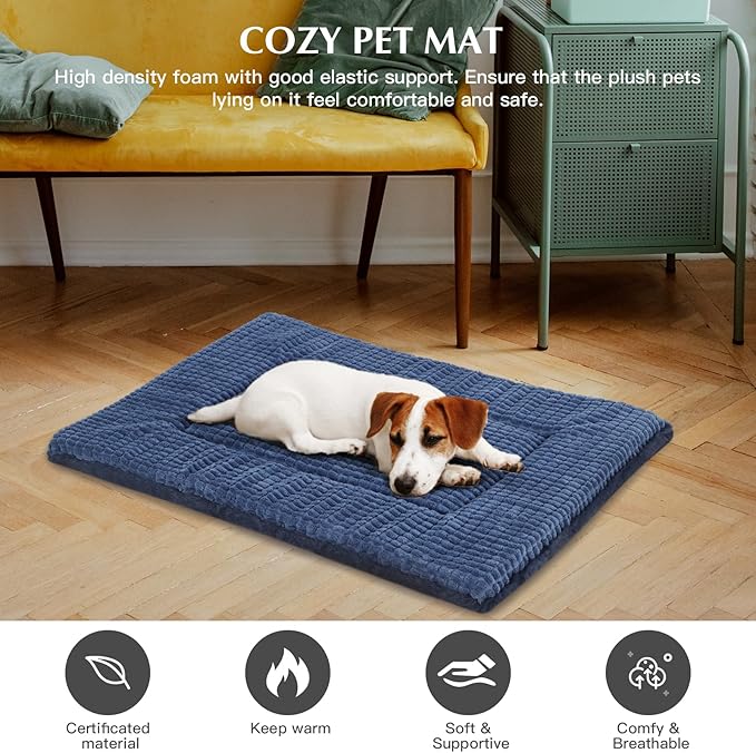BVAGSS Reversible Dog Crate Pad, Memory Foam Pet Bed Mat, Soft Warm Machine Washable Sleeping Kennel Mattress for Small Medium Dogs XH079 (30''x20''x1.6'',Navy)