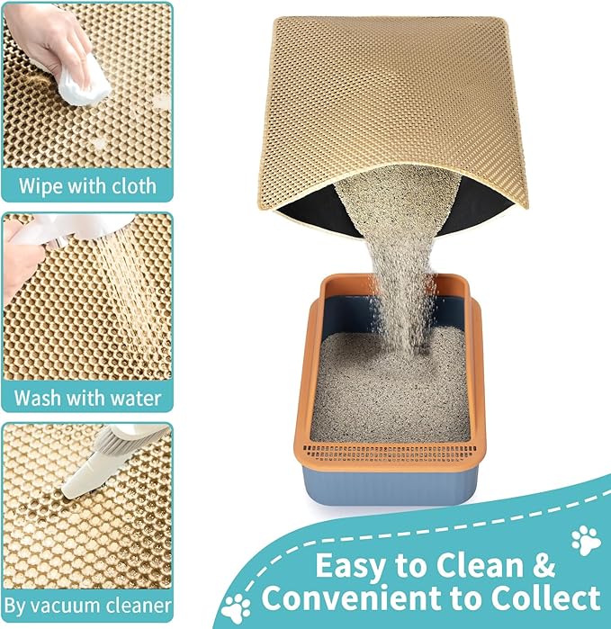 Cat Litter Mat Litter Trapping Mat for Litter Box Mat,Large 35x25 inch Kitty Litter Matt for Cat Rug,Dual Layer Pet Pads,Non-Slip Waterproof (Khaki)