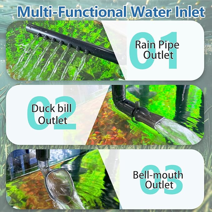 Three seconds Quiet Hang on Back Aquarium Filter 10-45 Gallon | 7W Fish Tank Filter, Oil Skimmer,4-Stage Filtration,Adjustable Flow,Duckbill/Bell-Mouth/Rain Pipe Outlet,132GPH