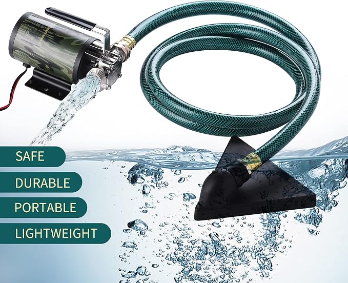 TIGEROAR 12V Water Pump 330 GPH Utility Pump for Vehicle Water Transferring | RV Electric Pump Portable Water Tank with 6 ft. Suction Pump Hose and Replacement Kit for Water Removing Draining Flushing