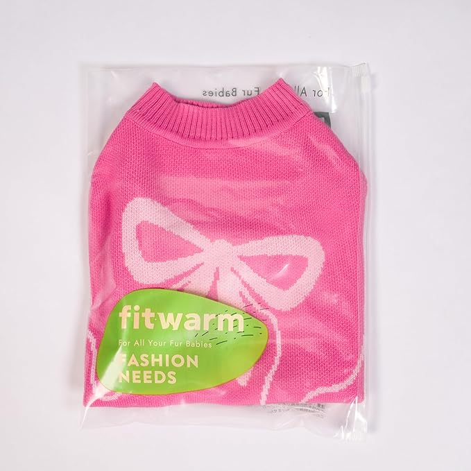 Fitwarm Bowknot Valentine's Dog Sweater, Thermal Winter Clothes for Small Dogs, Charming Valentine's Outfit, Dog Pullover Jumper, Holiday Pet Apparel, Pink, Medium
