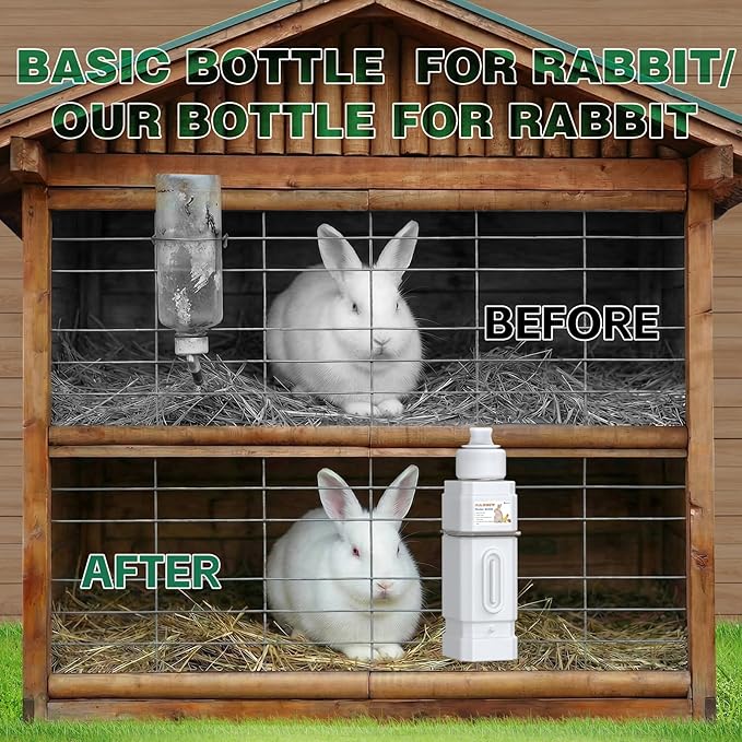 Salcod Rabbit Water Bottle, No Drip Bunny Water Dispenser for Rabbits, Hamster, Guinea Pigs, Ferrets, Birds, Mouse, Rats, Other Small Animal Pet No Leak Easy Mount Drinker,42 oz