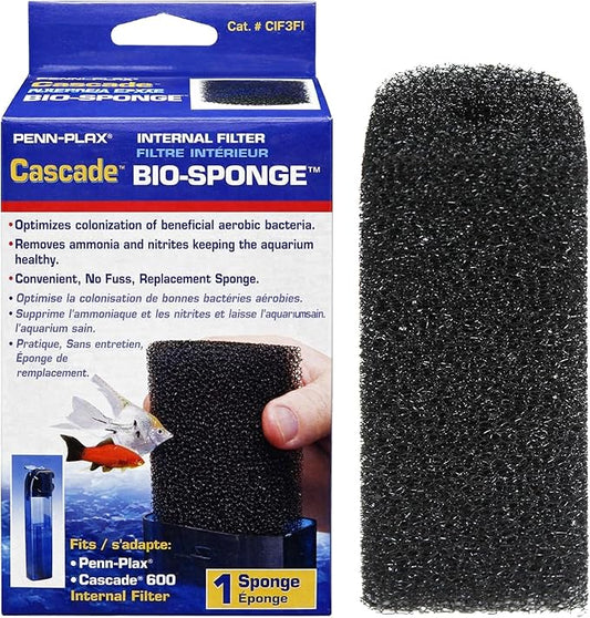 Penn-Plax Cascade 600 Replacement Bio-Sponge - 1 Pack Aquarium Filter Sponge for CIF3 Submersible Internal Media Filter - Easy-to-Clean - Freshwater & Saltwater Aquariums - Black, 2.5 x 3 x 5.5 Inches