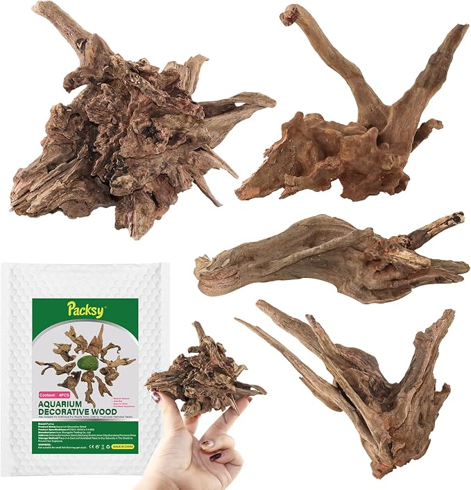 4pcs Natural Aquarium Driftwood Decoration,Perfect for Aquascaping,Fish Tanks and Reptile Habitats,Enhances Underwater Aesthetics and Provides Hiding Spots for Fish(4pcs/4-6inches)