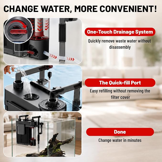 AQUASMITH HOB Aquarium Filter, Quiet Fish Tank Filter with Dedicated Waste Separation Canister, Easy Change Water, One-Touch Drainage (197 GPH for 20-60 Gallon)