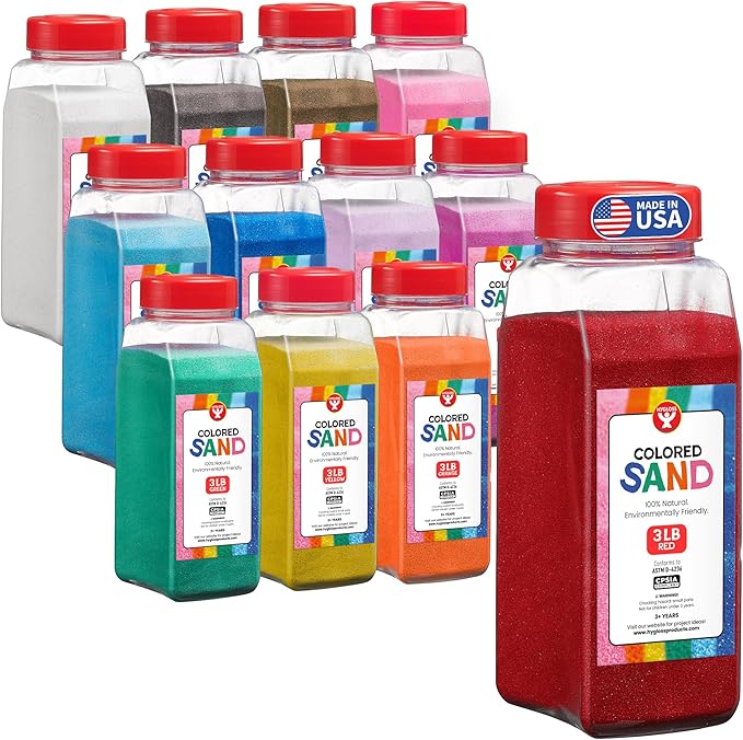 Hygloss Colored Sand for Crafts – 12 Assorted Colors – 3 lb– Vibrant Colorful Fine Sensory Play Sand Art Kits for Kids – Classroom Activities for Children 3 4 5 6 7 8 9 10 11 12 – Safe for Ages 3+