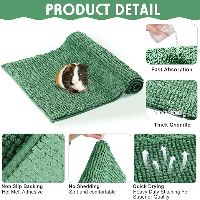 Amylove 4 Pcs Guinea Pig Cage Liner Washable Fleece Pee Pads Pet Dog Cat Bedding Training Mat for Small Animal Guinea Pig Puppy Bunny Hamster(16 x 24 Inch,Rectangular,Dark Green)