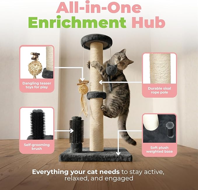 Best Pet Supplies Catify Cat Scratcher, Fun Interactive Scratchers, Posts, Poles, Claw Safe, Furniture Saver Indoor Play Support Natural Cat Behaviors Heavy Duty - Gray, 15.71 x 15.71