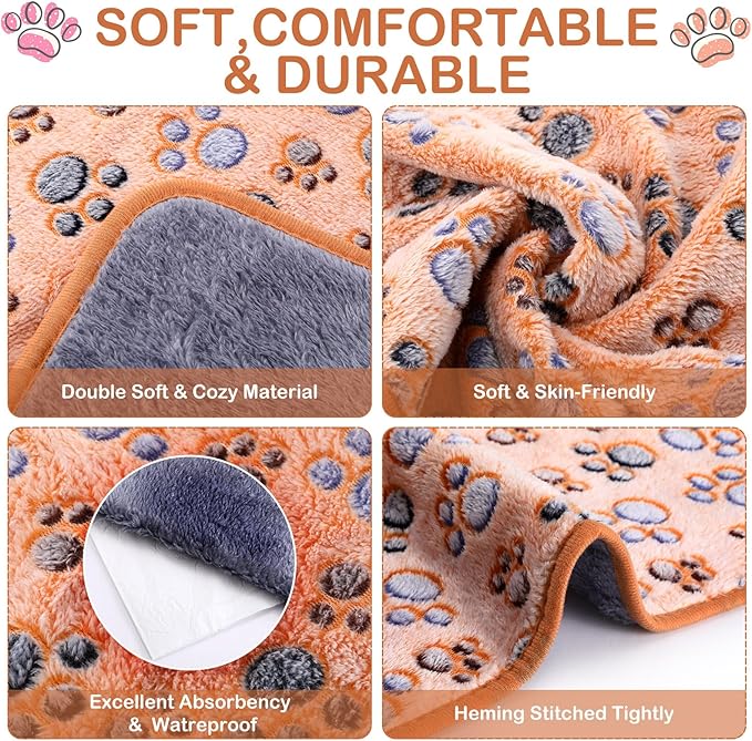 Reginary 4 Pcs Waterproof Guinea Pig Blankets Washable Small Animal Fleece Bedding Guinea Pig Cage Liners Reusable Training Pads Pet Pee Pad Sleep Mat for Hamster(Paw Print,12 x 12 Inch)