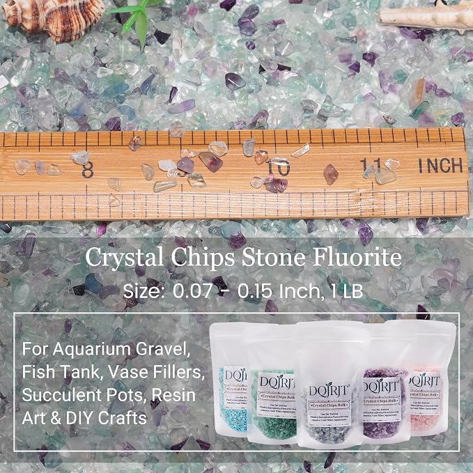 1LB Crystal Chips Stone Fluorite 3-5mm Mini Decorative Rock | Crushed Crystal Quartz Bulk,Irregular Polished Rocks for Fish Tank,Vases Filler,Succulent Plants Decor,Aquarium Gravel Rocks