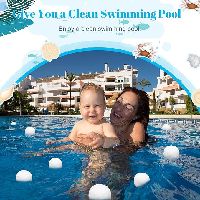 Zubebe Pool Filter Media Balls Fiber Filter Media for Swimming Pool Sand Filters and Bath Center Bathtubs Spas Aquarium and Grime Cleaning Scum (7.7 lbs, White)