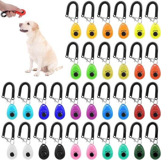 Kifmurase 32 Pack Dog Training Clicker Bulk, Colorful Pet Training Clickers Cat Animal Trainer Clicker with Wrist Strap for Pet Dog Cat Horse Bird Behavioral Trainer Accessories (Multicolor)