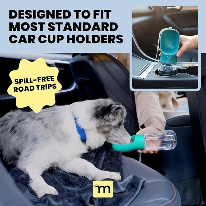 MalsiPree Dog Water Bottle - 19 oz, Navy Blue - One-Hand Leak-Proof Hydration & Pet Water Dispenser - Built-in Travel Bowl & Travel Pet Bowl - for Trail Hiking, Park Visit, Camping & Beach Days