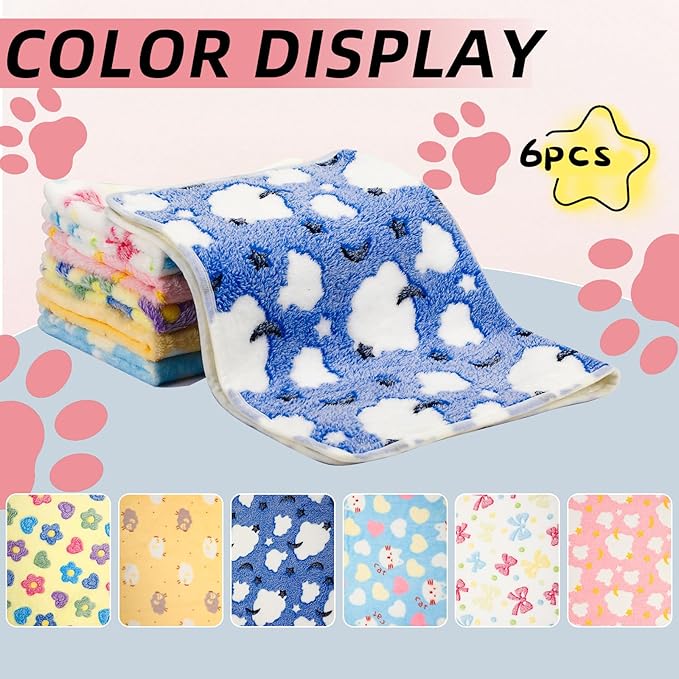 PETKNOWS 6PCS Guinea Pig Fleece Blankets, Washable Small Animal Fleece Bedding Cage Liners Absorbent Pet Pee Pad Sleep Mat Pad Cover for Hamster Ferret Rabbit Chinchilla Hedgehog