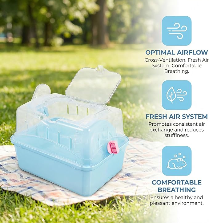Portable Small Pet Carrier Cage for Travel - Transparent Ventilated Hamster/Gerbil/Rat/Guinea Pig Carrier with Secure Lock