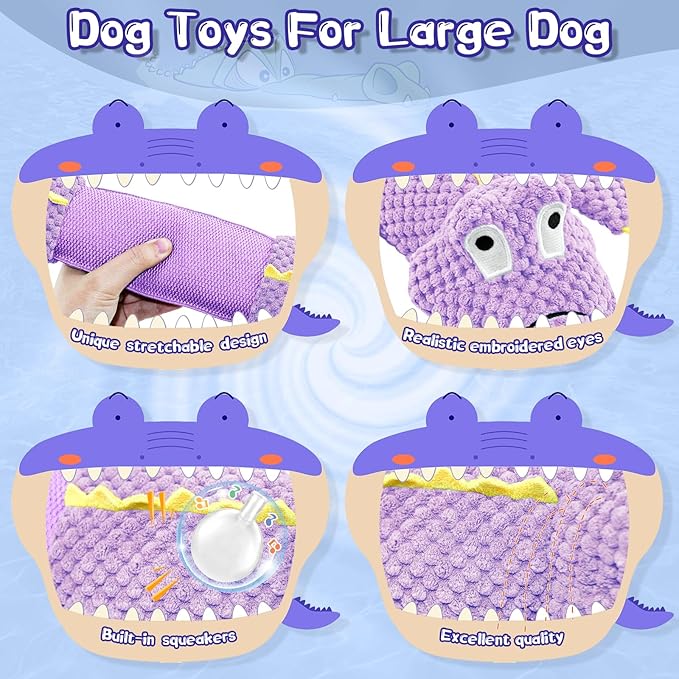 WOWBALA Interactive Tug of War Dog Toys for Small to Large Breeds-Squeaky Plush Puppy Toys with Crinkle Paper, Stuffed Chew Dog Toys to Keep Them Busy, Training Reward Gift (Purple)
