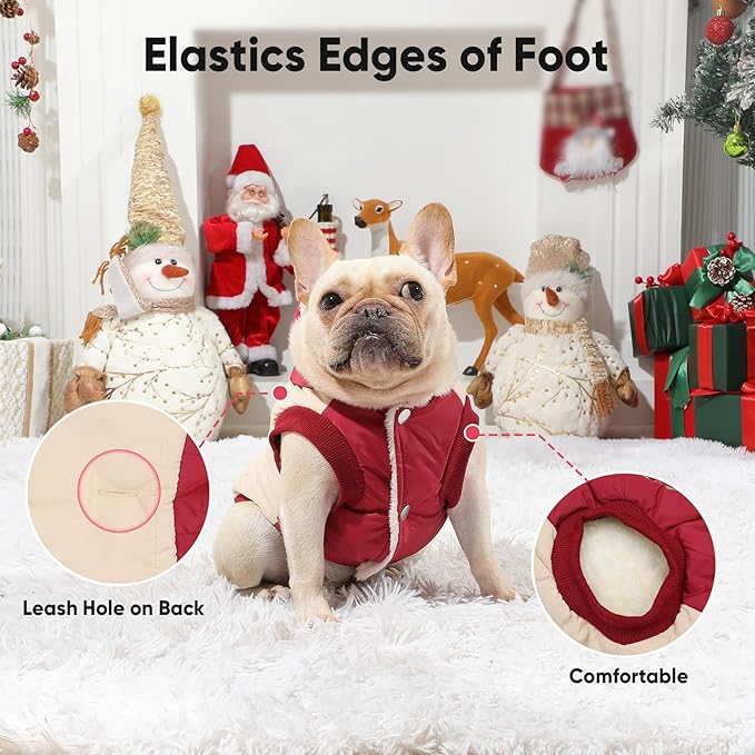 Vecomfy Fleece Lining Extra Warm Dog Hoodie in Winter for Large Dogs Jacket Pet Coats with Hooded,Beige and Red XL