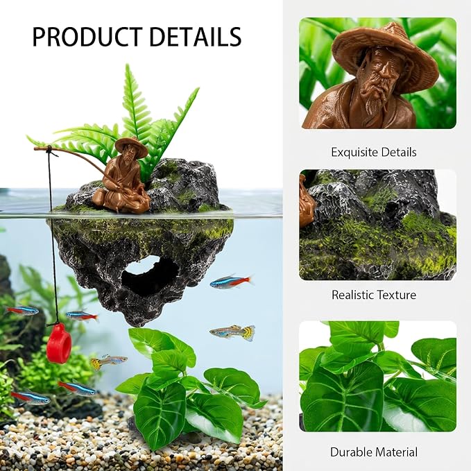 Aquarium Floating Island Decoration, Ornaments Betta Leaf pad Hammock 6inch Plastic Artificial Plant Goldfish Fish Hides Small Tank/Reptiles Plants Driftwood for Betta, Guppy & Shrimp