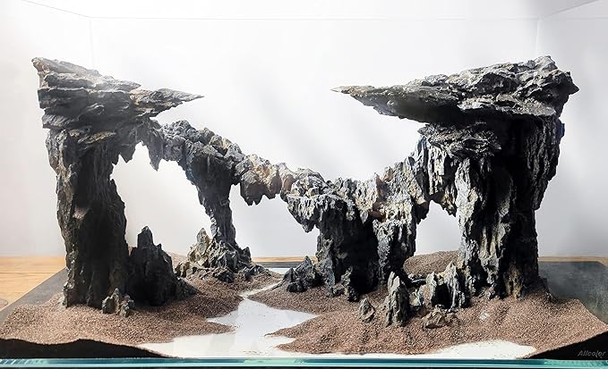 Allcolor Aquarium Rock Decor, 5-Piece Twilight Set for 20-30 Gallon Tanks | Five movable cliff modules create an expansive rimless-style landscape with open swimming space.