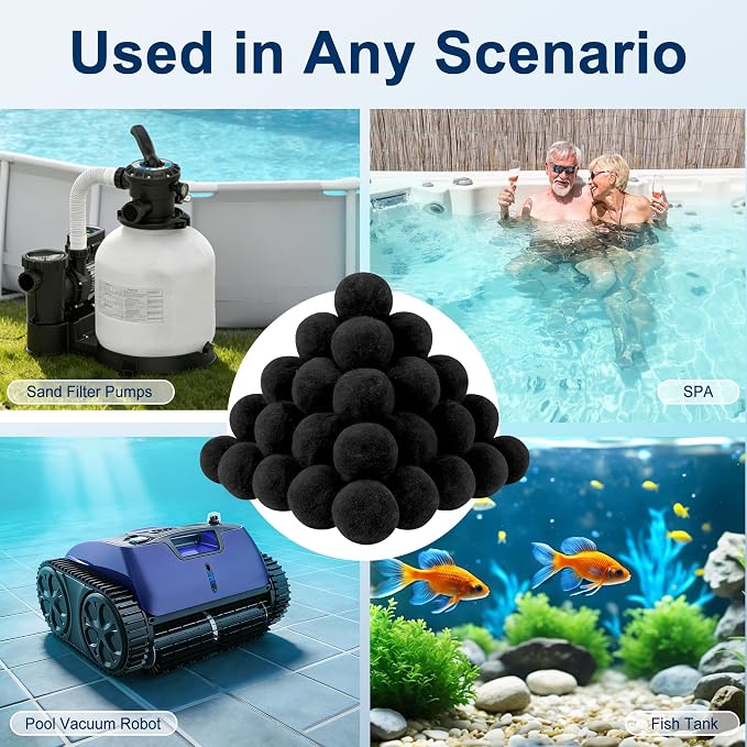 Pool Filter Balls with Activated Carbon, Black Media for Sand Filter | 1.5 lbs Replace 50 lbs Pool Sand, Reusable & Washable, Helps absorb oils & organic residue,for Pools, Aquariums and Ponds