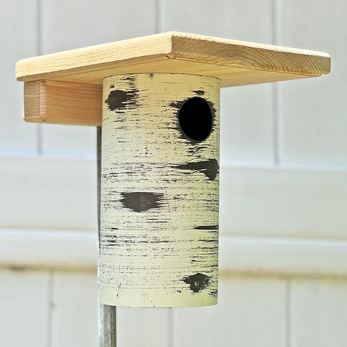 DutchCrafters Cedar Wood Pole Mount Gilbertson Bluebird House with Removable Base, Weatherproof Wooden Birdhouse Blue Bird Nesting Box for Outdoors