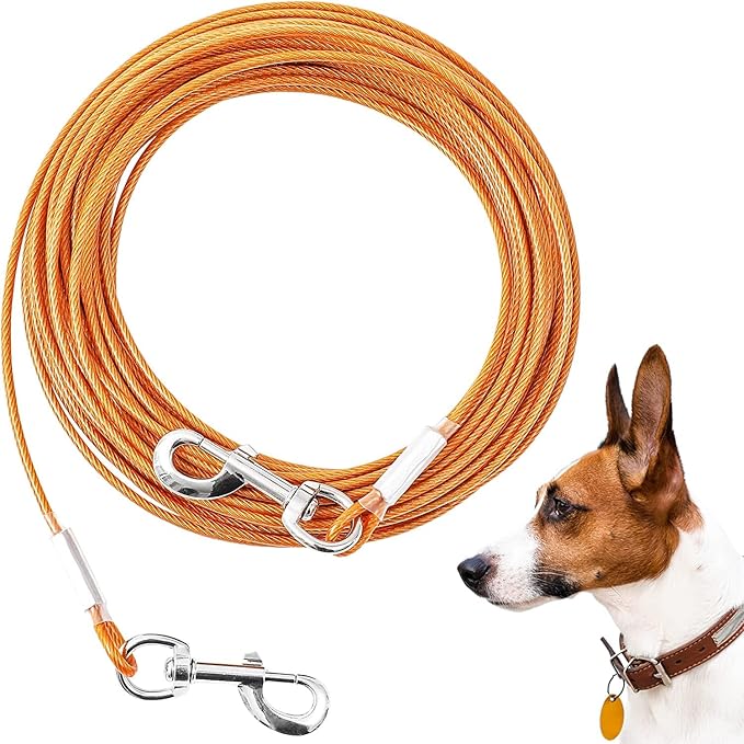 Tie Out Cable for Dogs,10/20/30/50/100FT Dog Leads for Yard Chew Proof,Heavy Duty Tie Out Cable for Large Dogs Up to 125lbs,Dog Runner Tether (Orange, 125Ibs 150ft)
