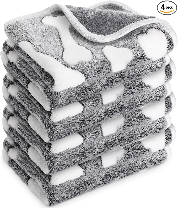 Reginary 4 Pcs Waterproof Guinea Pig Blankets Washable Small Animal Fleece Bedding Guinea Pig Cage Liners Reusable Training Pads Pet Pee Pad Sleep Mat for Hamster(Gray Bones,24 x 16 Inch)