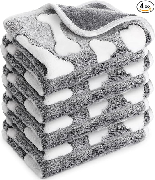 Reginary 4 Pcs Waterproof Guinea Pig Blankets Washable Small Animal Fleece Bedding Guinea Pig Cage Liners Reusable Training Pads Pet Pee Pad Sleep Mat for Hamster(Gray Bones,24 x 16 Inch)
