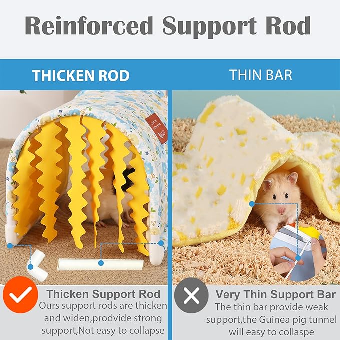 Guinea Pig Hideout Tunnel - Stable Washable Small Animal Tunnel Hide with Curtains,Guinea Pig Accessories for Hamster/Chinchilla/Dwarf Rabbit/Ferret (Blue, Large)