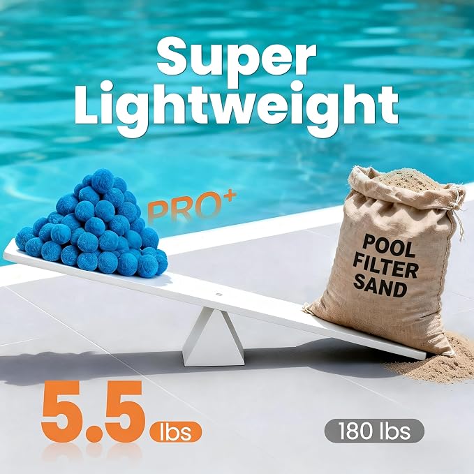 5.5 lbs Pool Filter Balls for Sand Filter, Replaces 180 lbs Sand | Reusable Blue Filter Balls for Swimming Pools, Lightweight Pool Filter Sand Replacement, Efficient Sand Filter Ball