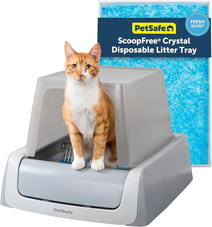 PetSafe ScoopFree Crystal Pro Legacy Automatic Self-Cleaning Cat Litter Box Enclosed Front-Entry Includes 1 Disposable Crystal Litter Tray Advanced Odor Control Gray (PAL00-16806)