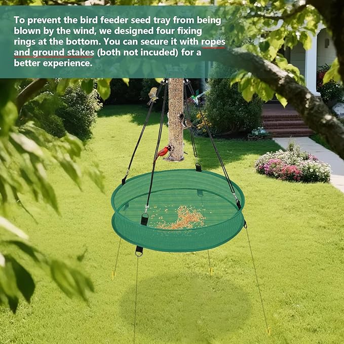2Pcs Bird Seed Catcher Tray for Hanging Bird Feeder Platform, 4" Deep Birdseed Hoop for Hummingbird Feeders Bee Feeder Outdoor Garden Accessories (Green, 24inch)
