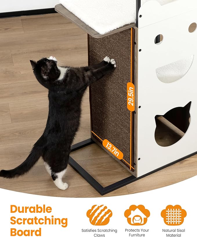 Wood Cat Tree Tower, 84 Inch Modern Extra Tall Cat Condo Trees for Indoor Cats Large Adult, XL Multi-Level Heavy Duty Wooden Sturdy Cat House Furniture with Platform Perch Bed Scratching Post