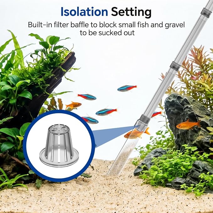 hygger Aquarium Gravel Vacuum Siphon, Adjustable Flow Manual Fish Tank Water Changer for Sand Cleaner with 6.5 Ft Hose, Suction Ball, Aquarium Gravel Cleaner Adjustable Length (Up to 30 Gal Tank)